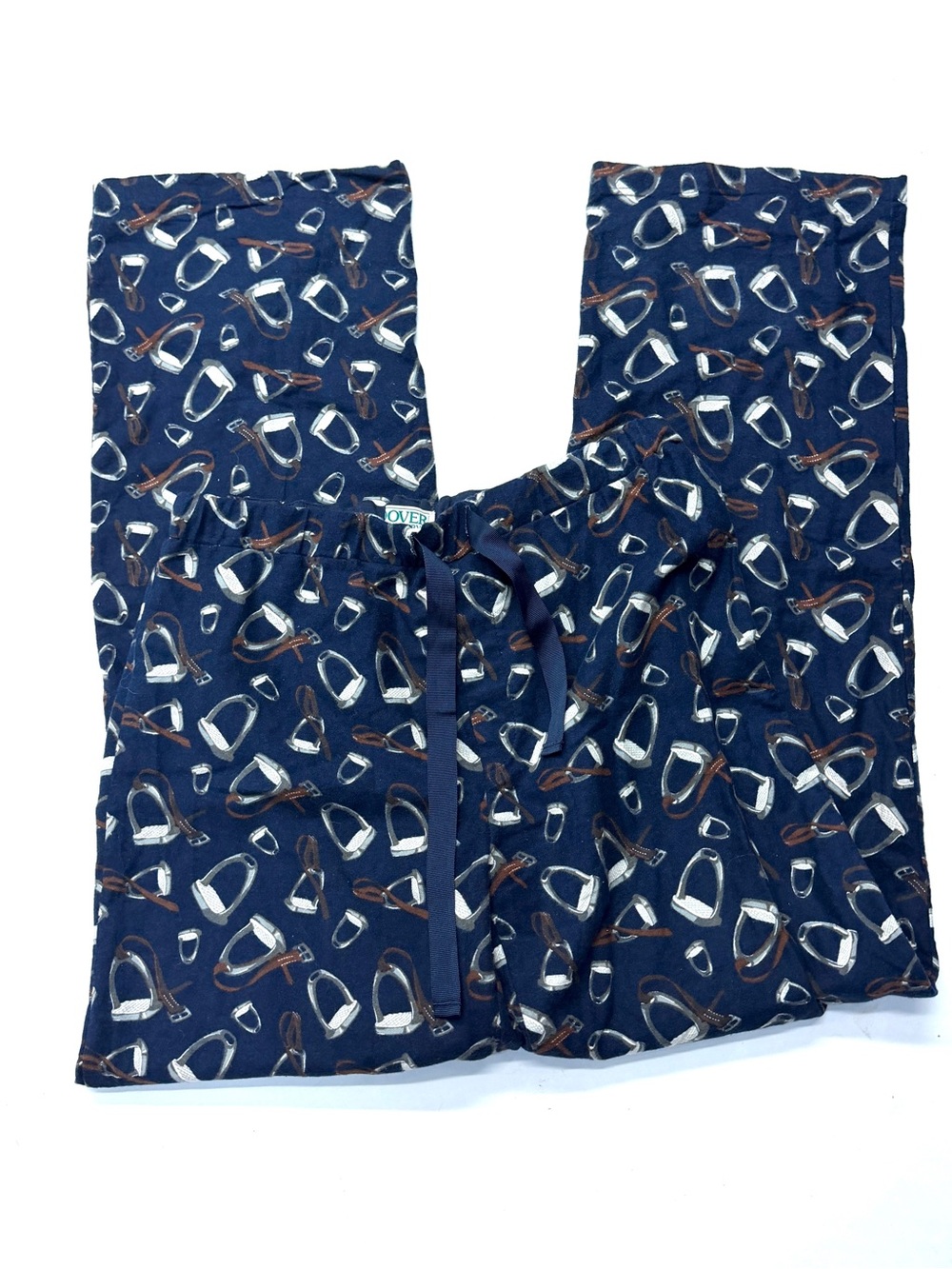 Dover Saddlery Navy Blue Horse Riding Stirrup-Print Pajama Flannel Pants - Picture 1 of 4
